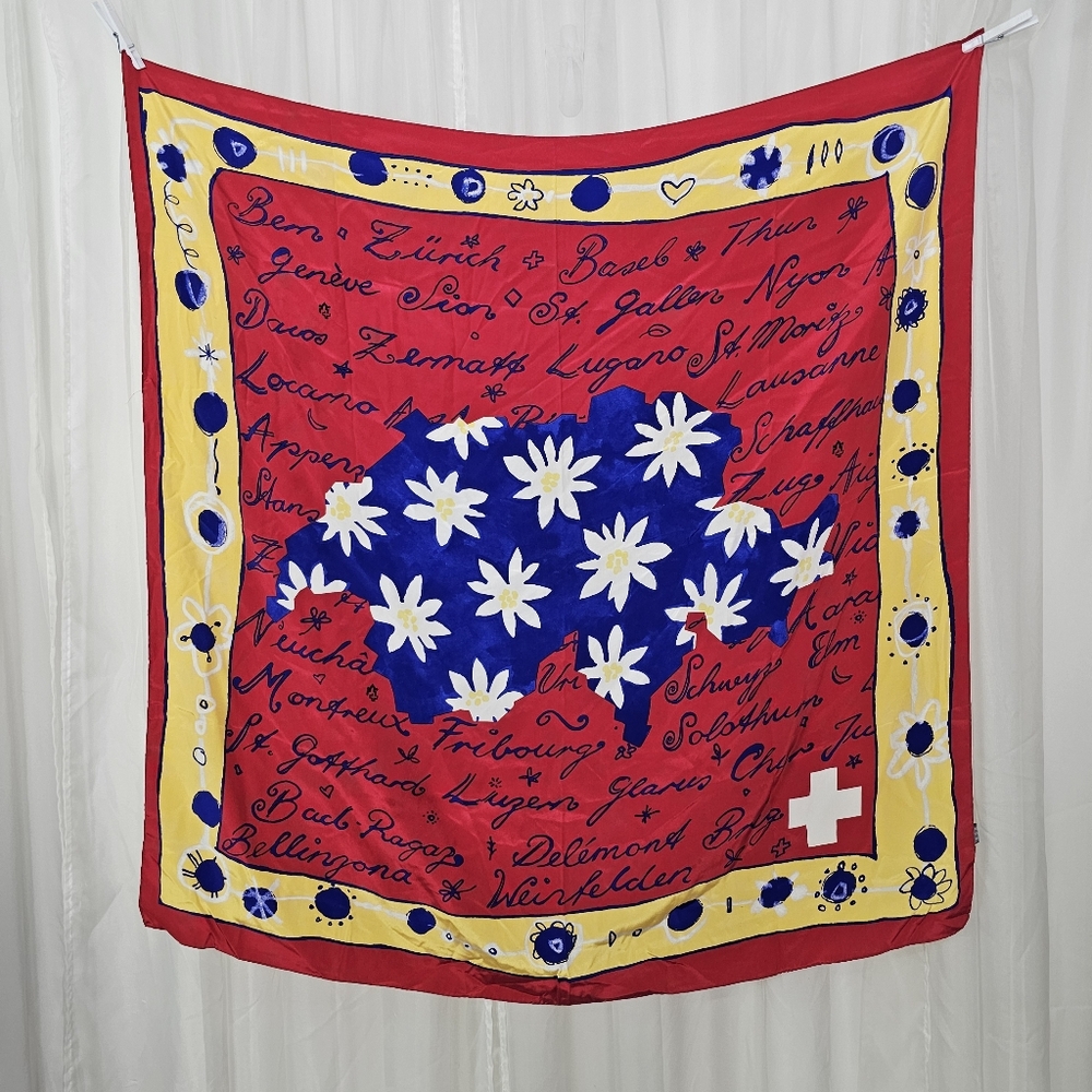Vintage Swiss Parliment 100% Silk Square Scarf